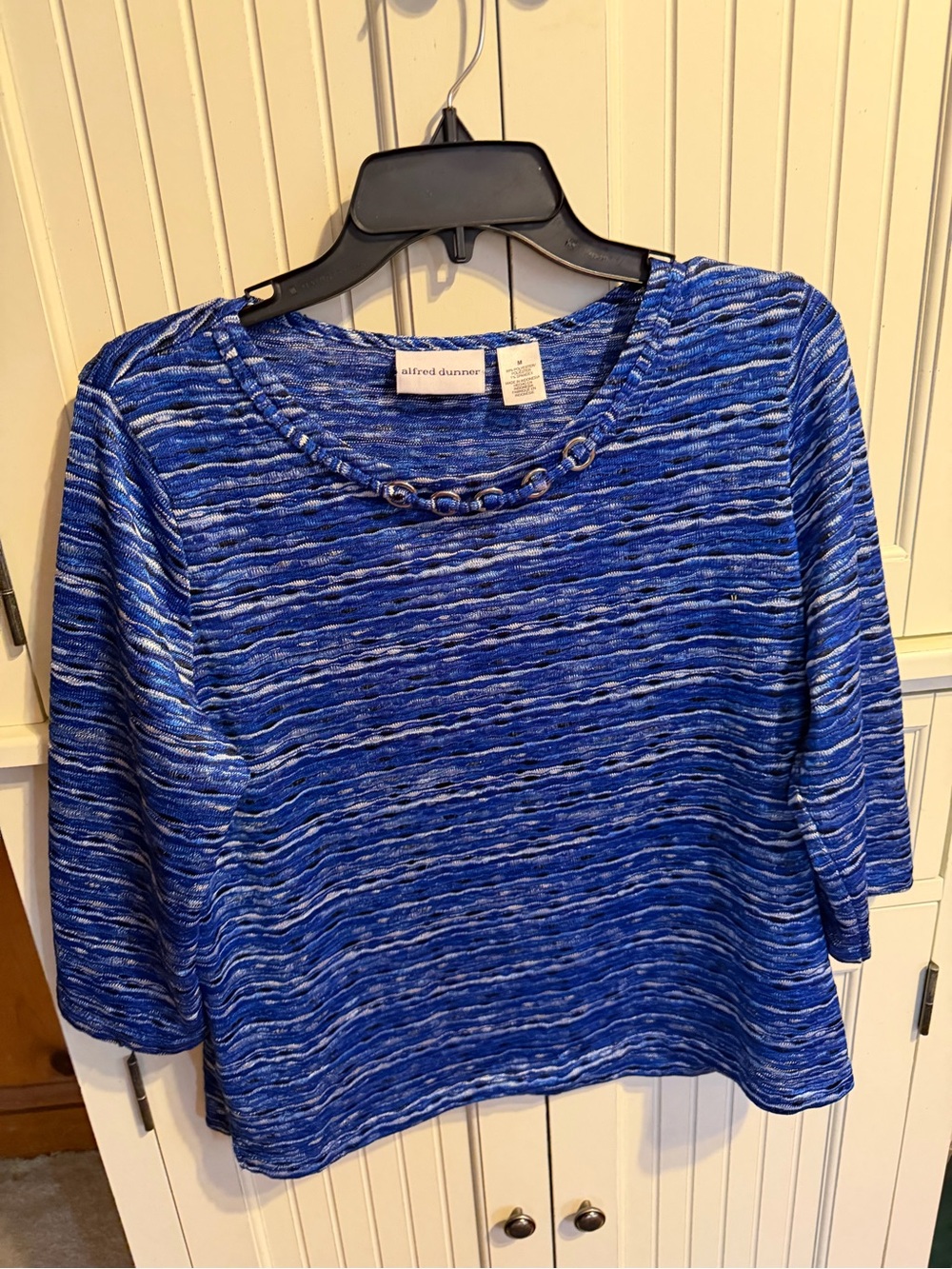 Alfred Dunner Blue Multi-Stripe Ring-Detail Long Sleeve Top